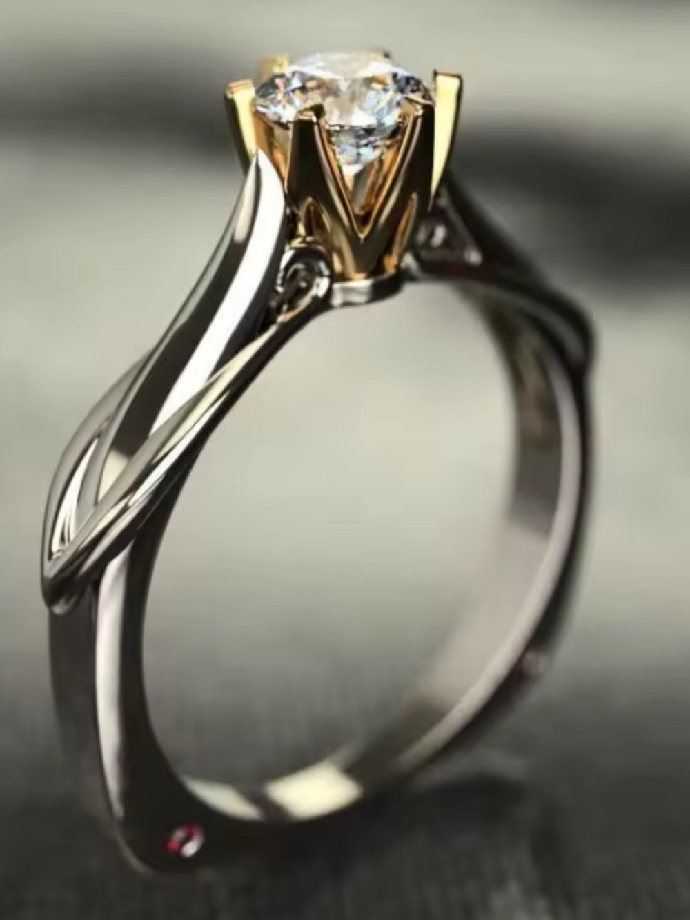 💎 18K Gold plated & 925 Silver Moissanite Twisted Two Tone Engagement Ring